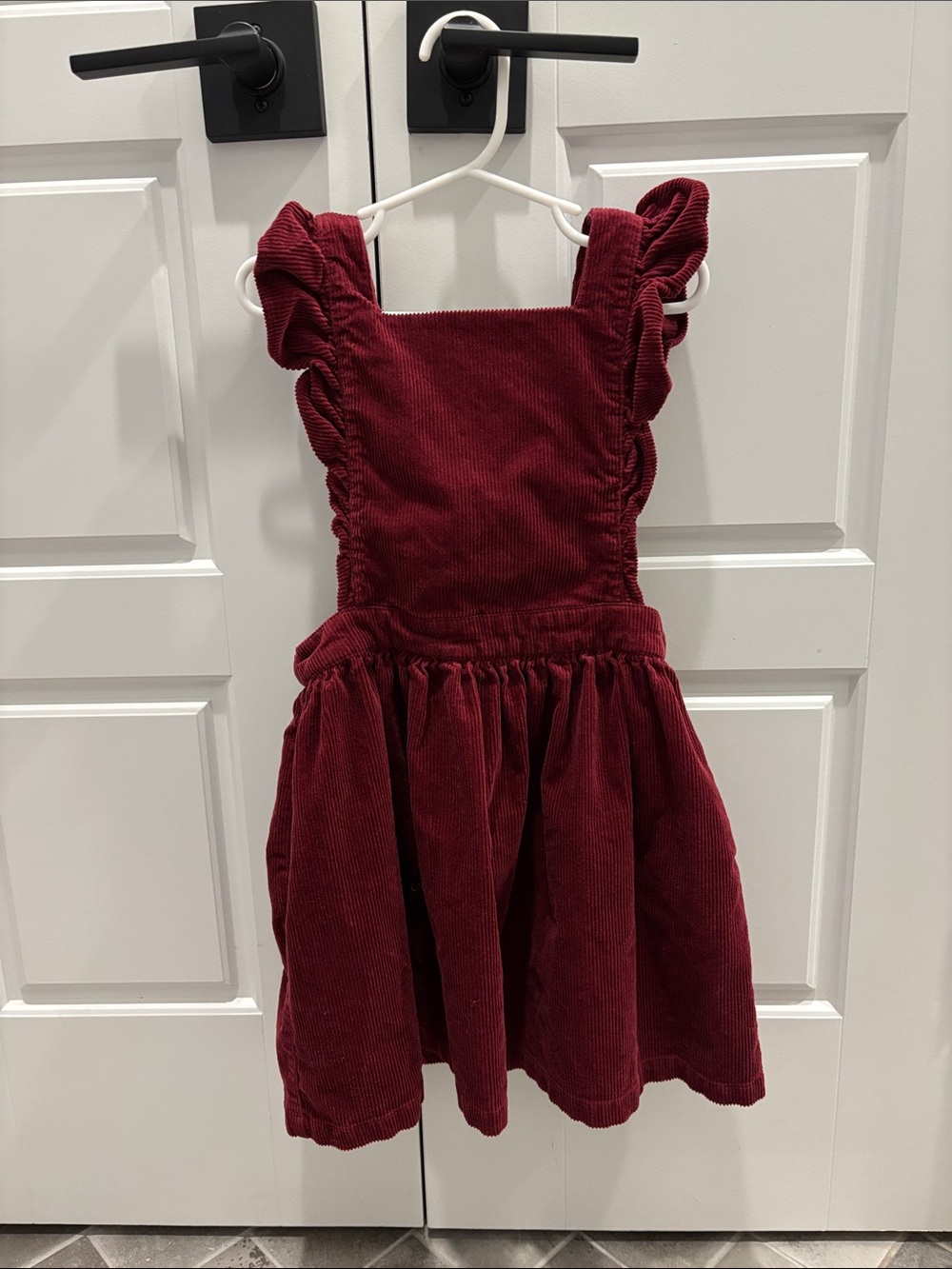 Hope & Henry Girls Organic Corduroy Ruffle Jumper Dress Maroon